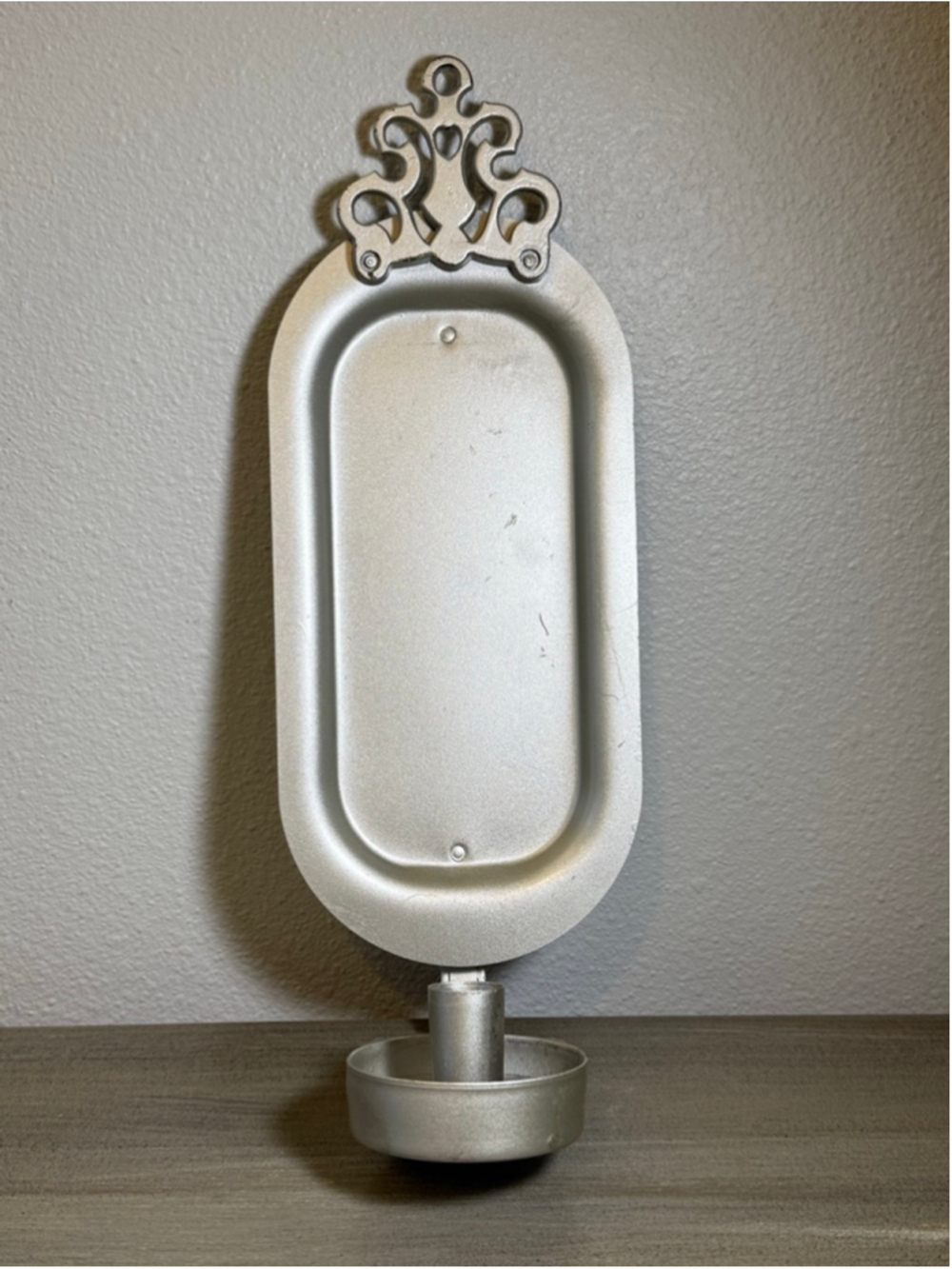 vintage-style pewter wall sconce candle holder single taper Cottagecore rustic